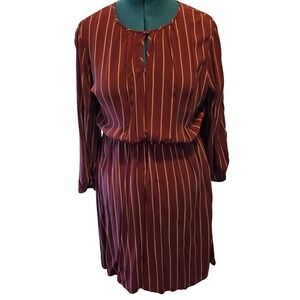 Old Navy XL Long Sleeve Dress Red Stripes Keyhole Neck Elastic Waist Casual